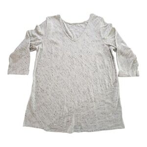 PURE JILL Women's Pretty Blue Ivory Pull Over Top  Stretch  3/4  sleeve Sz Large